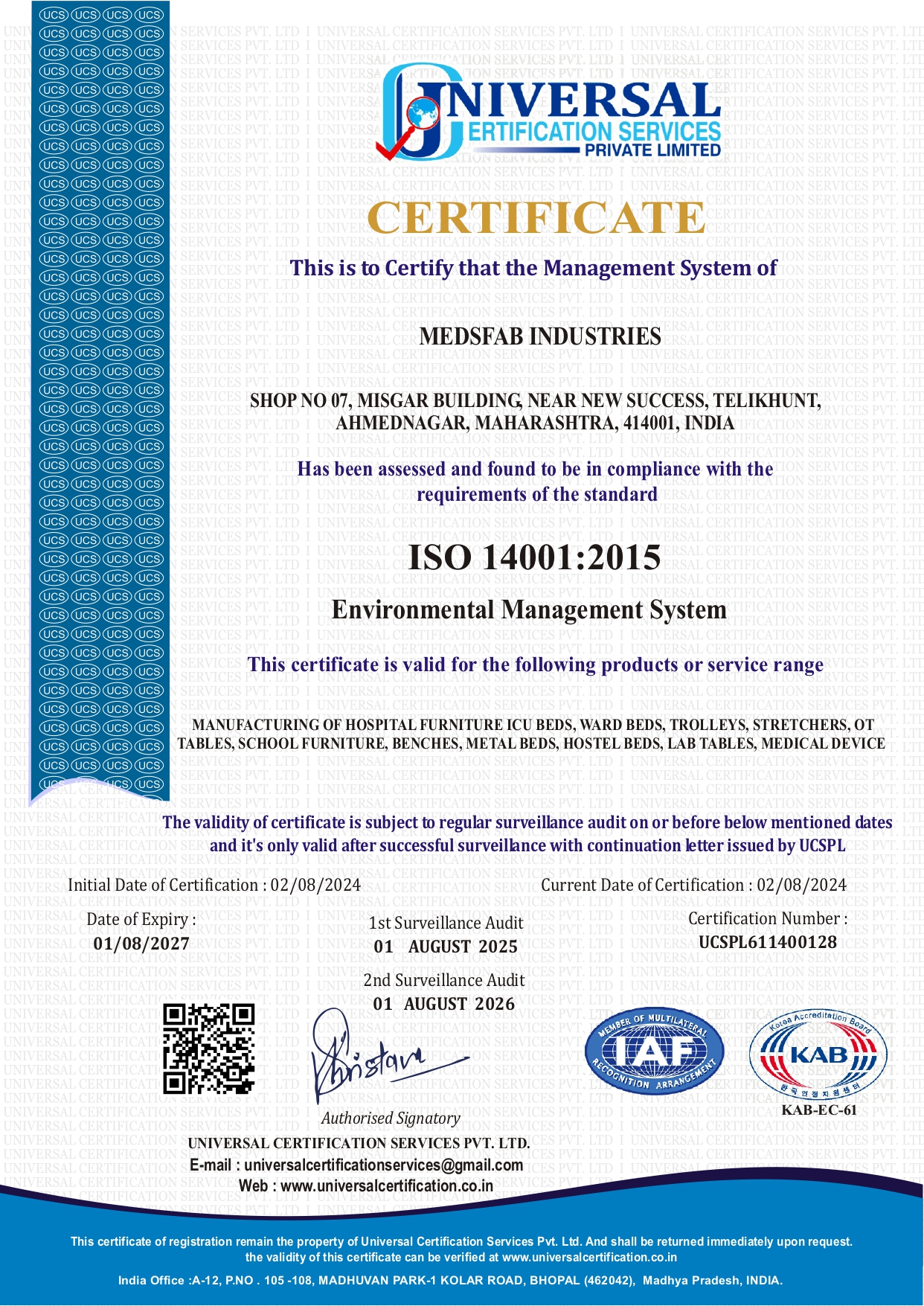 ISO 14001 Certificate