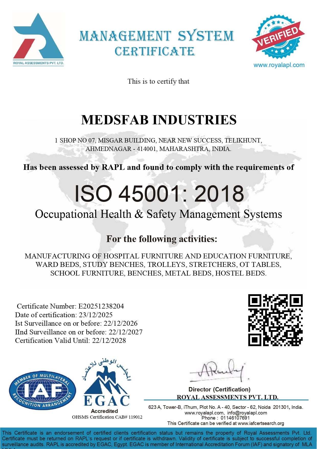 ISO 18001 45001 Certificate