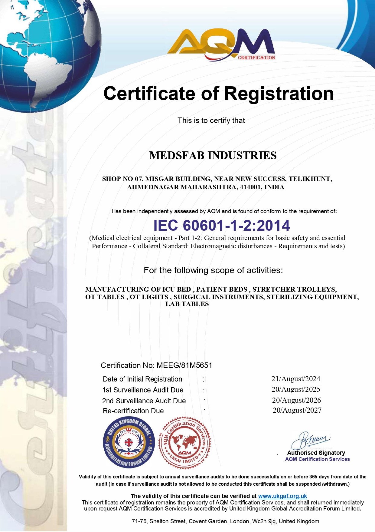 ISO 60601 Certificate